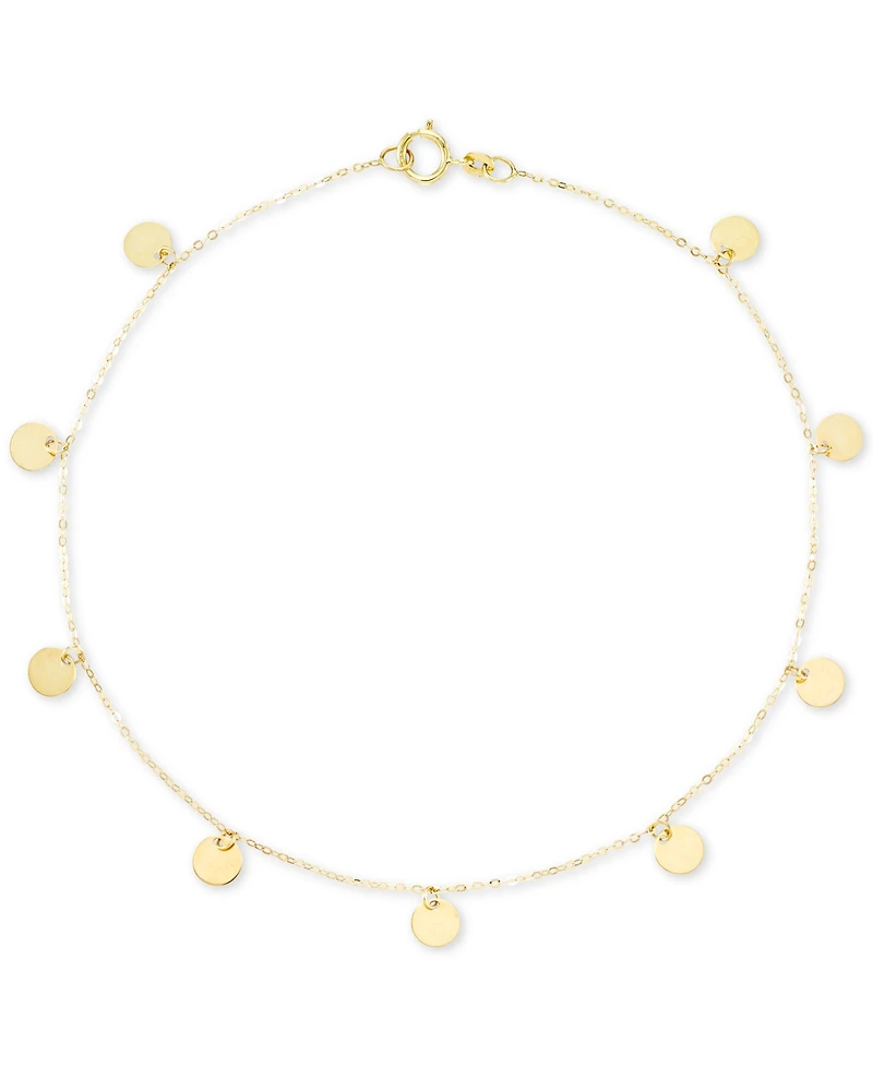 Italian Gold Polished Disc Dangle Ankle Bracelet in 14k Gold