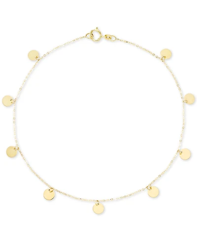 Italian Gold Polished Disc Dangle Ankle Bracelet in 14k Gold