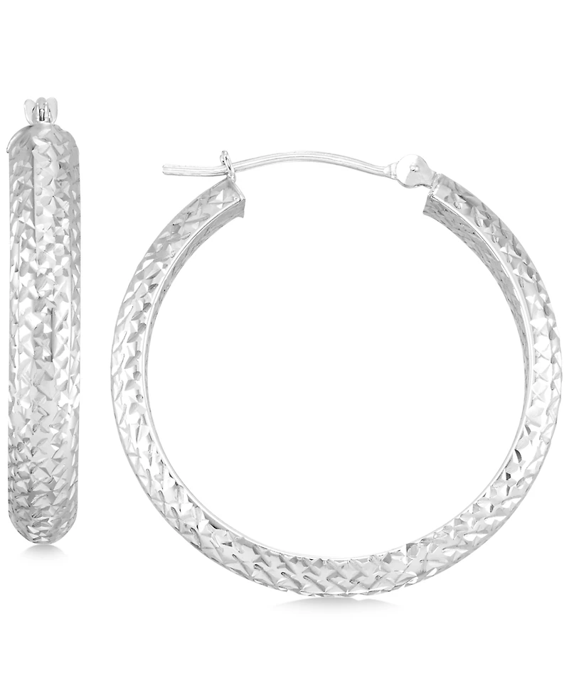 Textured Hoop Earrings 10k Yellow Gold, Rose Gold or White
