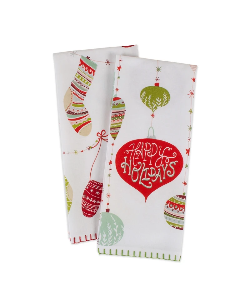 Design Imports Assorted X-mas Trimmings Printed Dishtowel Set
