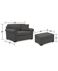 Closeout! Astra 59" Fabric Chair Bed & 36" Storage Ottoman Set, Created for Macy's