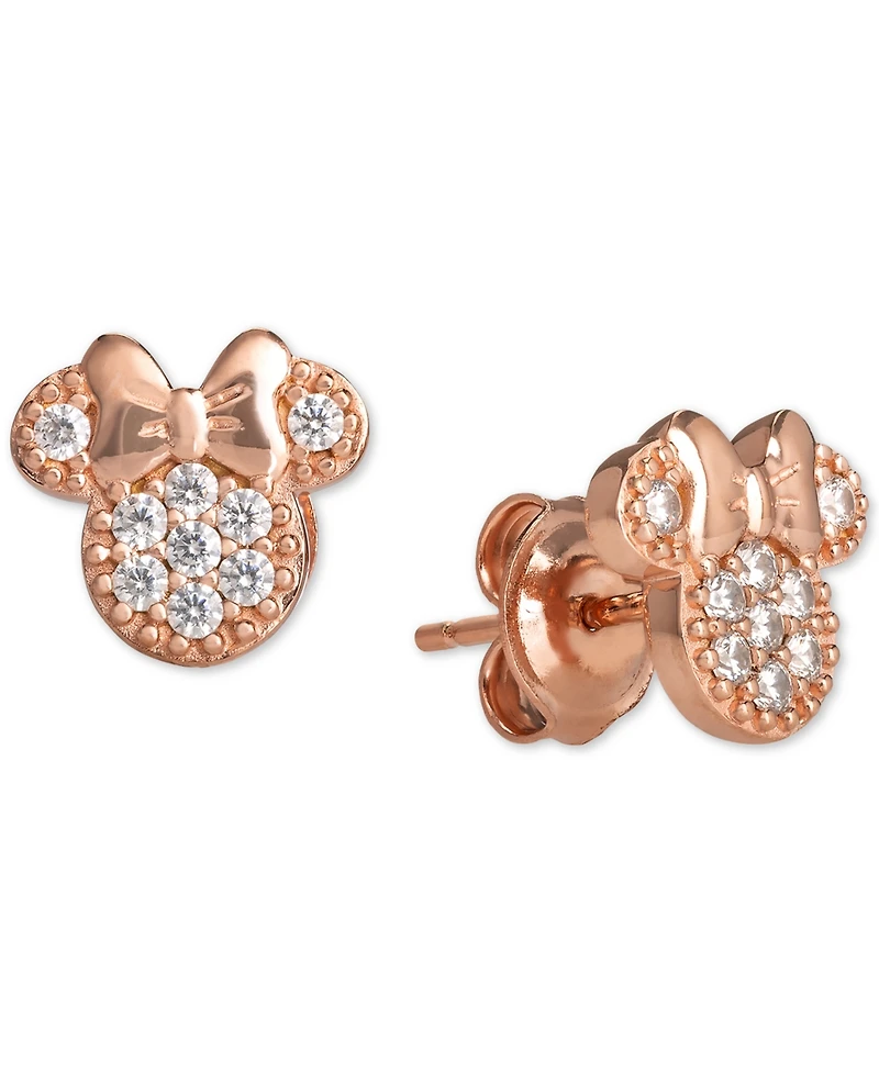 Disney Children's 2-Pc. Set Cubic Zirconia Pave Minnie Mouse Pendant Necklace & Matching Stud Earrings in 18k Rose Gold-Plated Sterling Silver