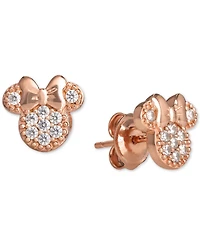 Disney Children's 2-Pc. Set Cubic Zirconia Pave Minnie Mouse Pendant Necklace & Matching Stud Earrings in 18k Rose Gold-Plated Sterling Silver