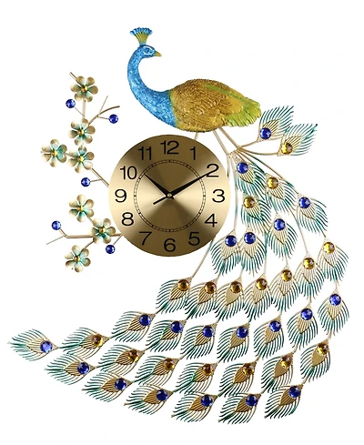 Three Star Peacock Metal Wall Clock