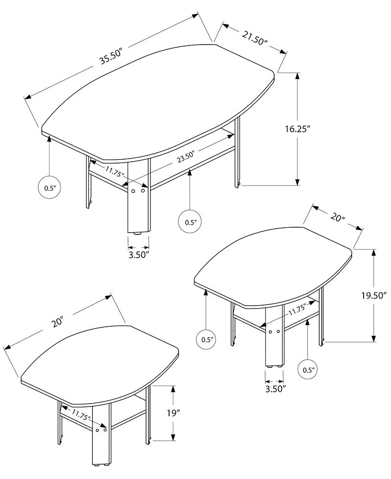 Monarch Specialties 3 Piece Table Set