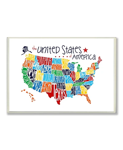 Stupell Industries Home Decor Use Rainbow Typography Map on White Background Wall Plaque Art, 12.5" x 18.5"