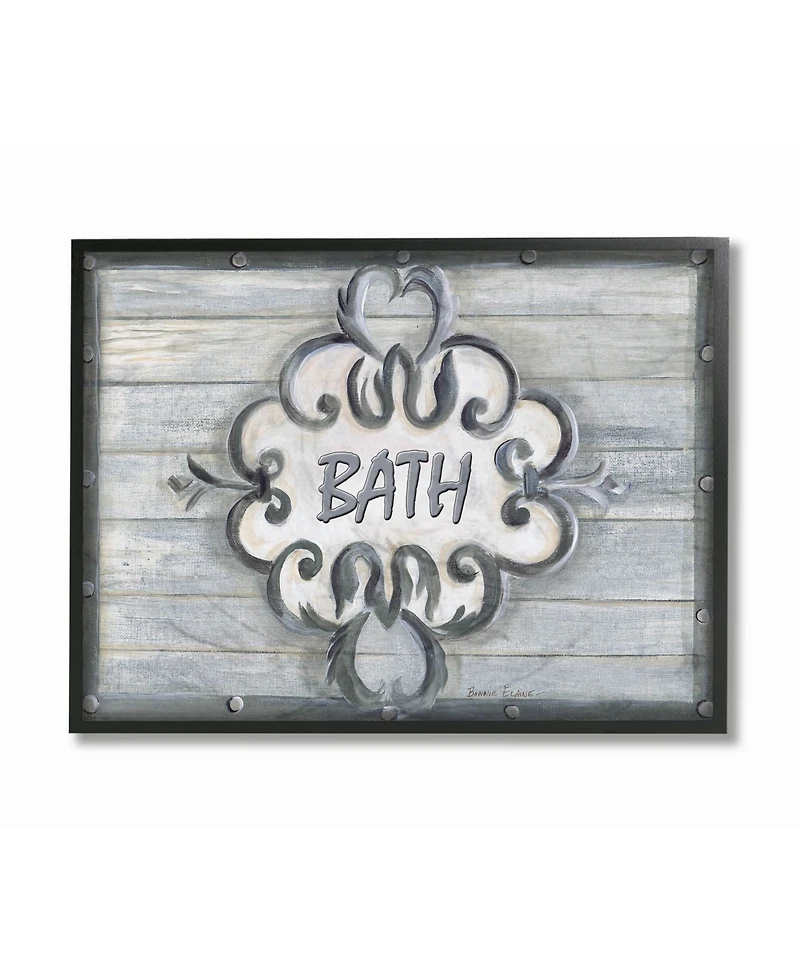 Stupell Industries Home Decor Collection Bath Gray Bead Board with Scroll Plaque Bathroom Framed Giclee Art, 11" x 14"