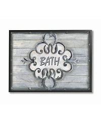 Stupell Industries Home Decor Collection Bath Gray Bead Board with Scroll Plaque Bathroom Framed Giclee Art, 11" x 14"