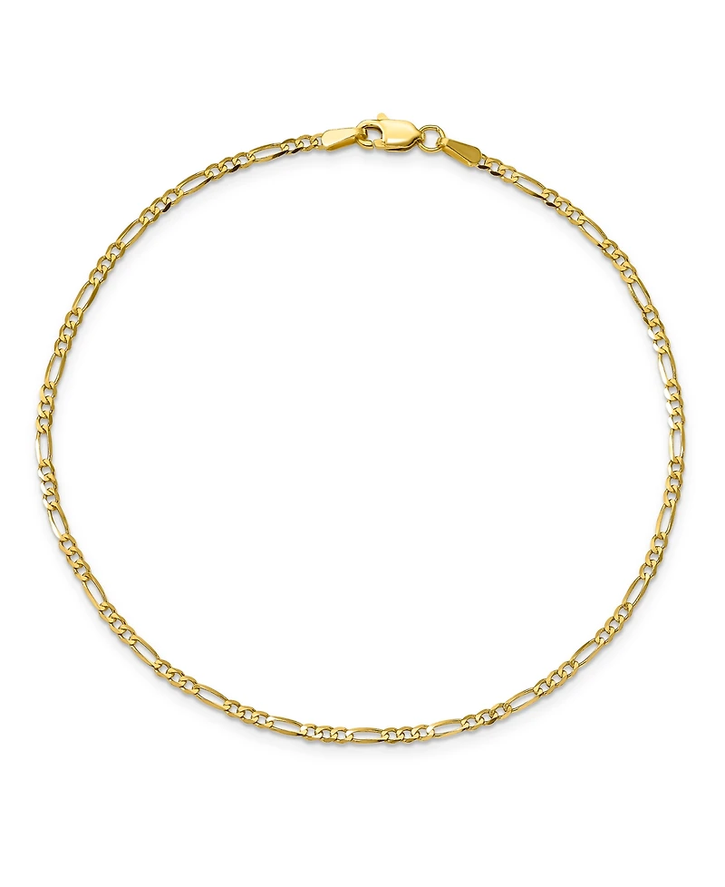 Flat Figaro Chain Ankle Bracelet in 14k Yellow Gold