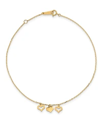 Three Heart Anklet in 14k Yellow Gold