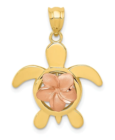 Plumeria Turtle Pendant in 14k Yellow and Rose Gold