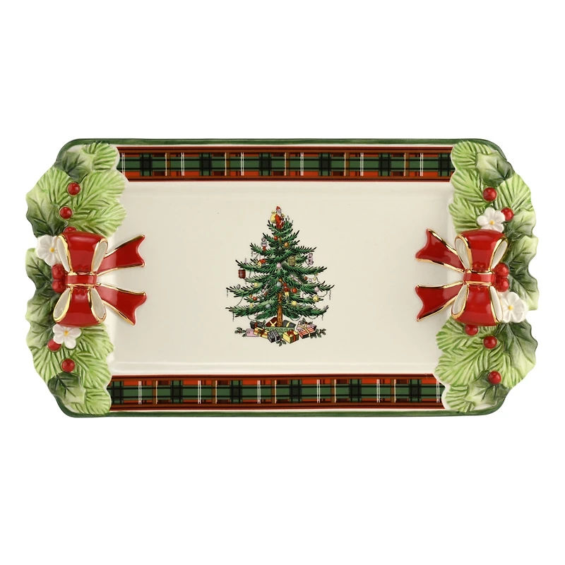 Spode Christmas Tree Figural Tartan Serving Tray