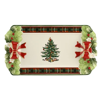 Spode Christmas Tree Figural Tartan Serving Tray
