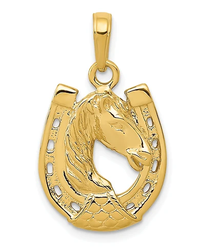 Horse Head in Horseshoe Pendant in 14k Yellow Gold
