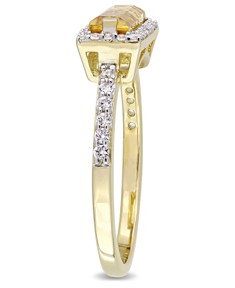 Baguette Cut Citrine (1-1/5 ct. t.w) and White Sapphire (1/3 ct. t.w.) Halo Ring in 18k Yellow Gold Over Sterling Silver