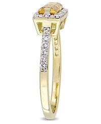 Baguette Cut Citrine (1-1/5 ct. t.w) and White Sapphire (1/3 ct. t.w.) Halo Ring in 18k Yellow Gold Over Sterling Silver