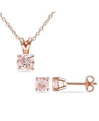Morganite (1-4/5 ct. t.w.) Solitaire 2-Piece Necklace and Stud Earrings Set in 18k Rose Gold Over Silver