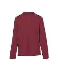 Little Girls Uniform Long Sleeve Interlock Knit Polo with Picot Collar