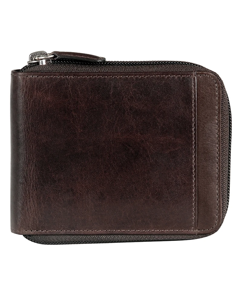 Mancini Casablanca Collection Men's Rfid Secure Center Zippered Wallet with Removable Passcase