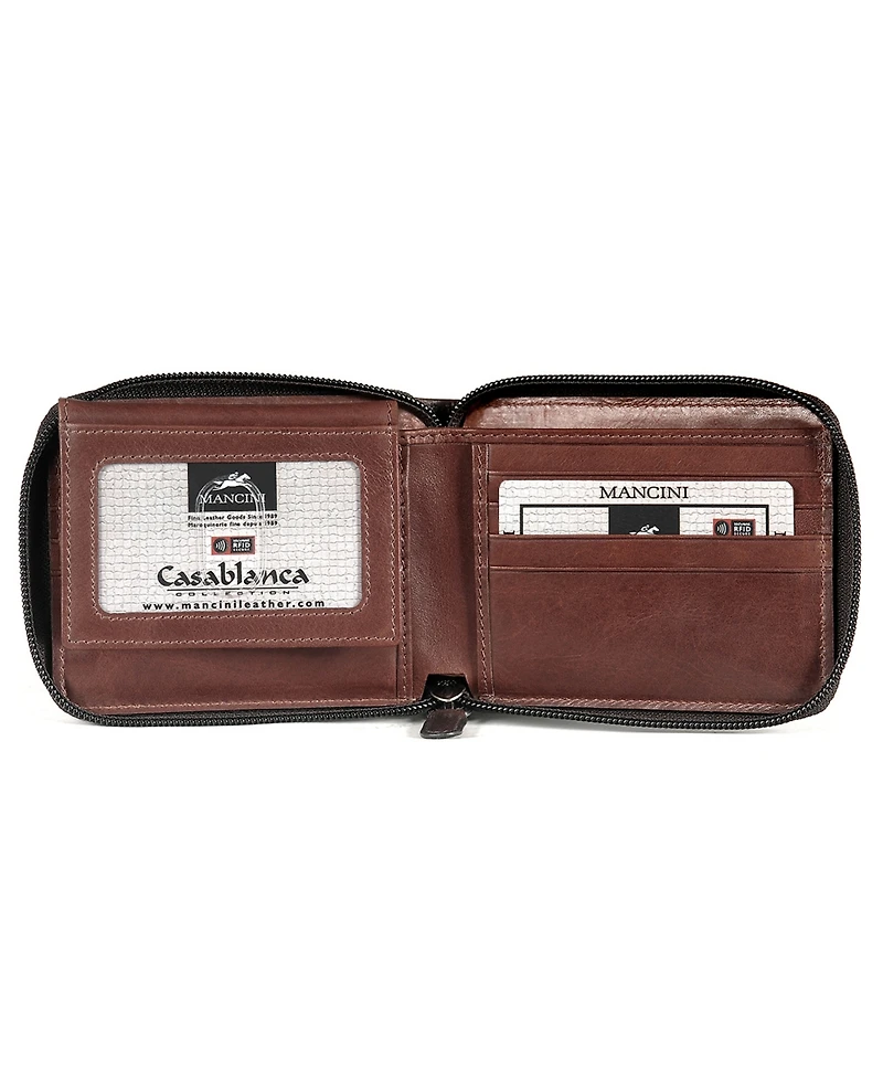 Mancini Casablanca Collection Men's Rfid Secure Center Zippered Wallet with Removable Passcase