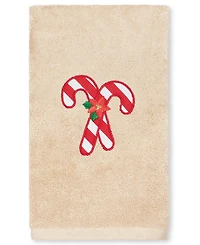 Linum Home Christmas Candy Canes Embroidered 100% Turkish Cotton Hand Towel