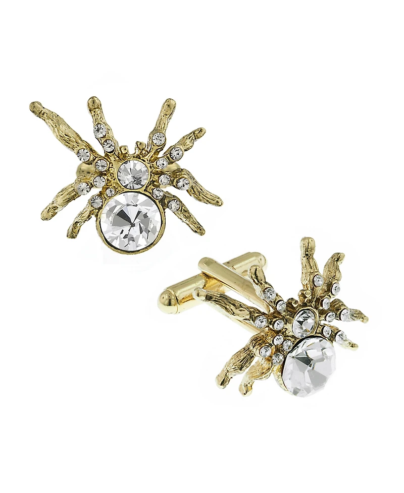 1928 Jewelry 14K Gold Plated Crystal Spider Cufflinks