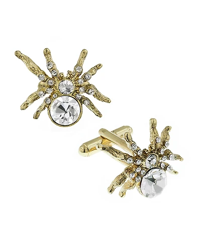1928 Jewelry 14K Gold Plated Crystal Spider Cufflinks