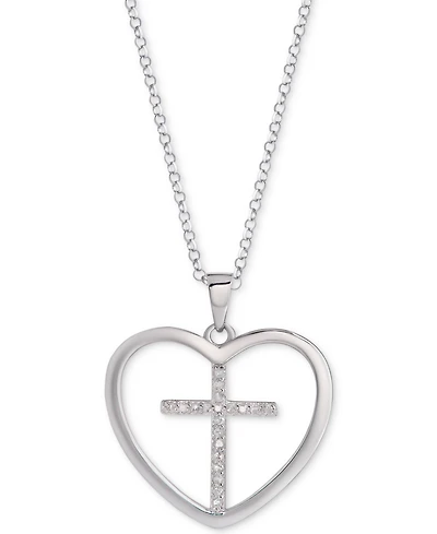 Diamond Cross Heart 18" Pendant Necklace (1/10 ct. t.w.) in Sterling Silver