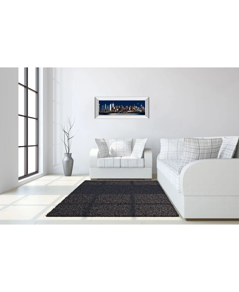 Classy Art New York At Night Xi by James Mcloughlin Mirror Framed Print Wall Art - 18" x 42"