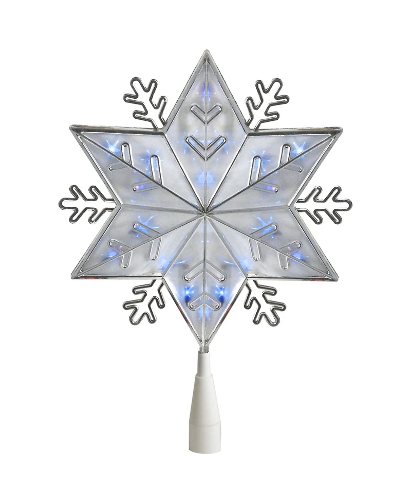 Northlight 10" Silver 6-Point Snowflake Christmas Tree Topper - Blue Lights
