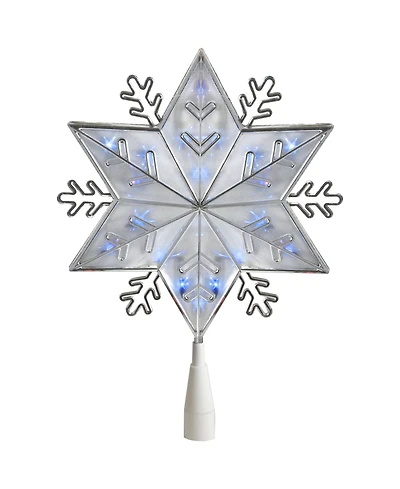 Northlight 10" Silver 6-Point Snowflake Christmas Tree Topper - Blue Lights
