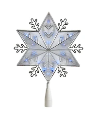 Northlight 10" Silver 6-Point Snowflake Christmas Tree Topper - Blue Lights