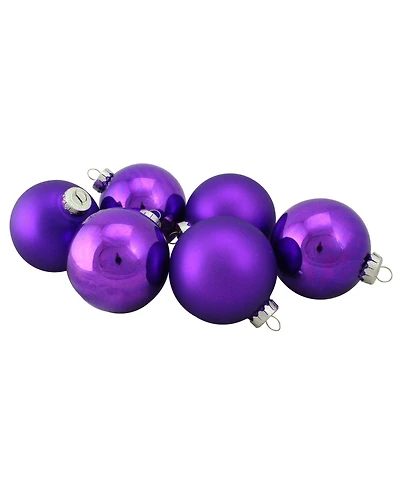 Northlight 6-Piece Shiny and Matte Purple Glass Ball Christmas Ornament Set 3.25" 80mm
