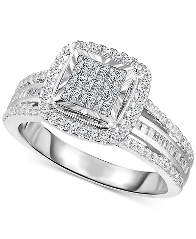 TruMiracle Diamond Princess Shaped Halo Cluster Engagement Ring (1 ct. t.w.) in 10k White Gold