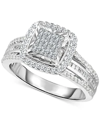 TruMiracle Diamond Princess Shaped Halo Cluster Engagement Ring (1 ct. t.w.) in 10k White Gold