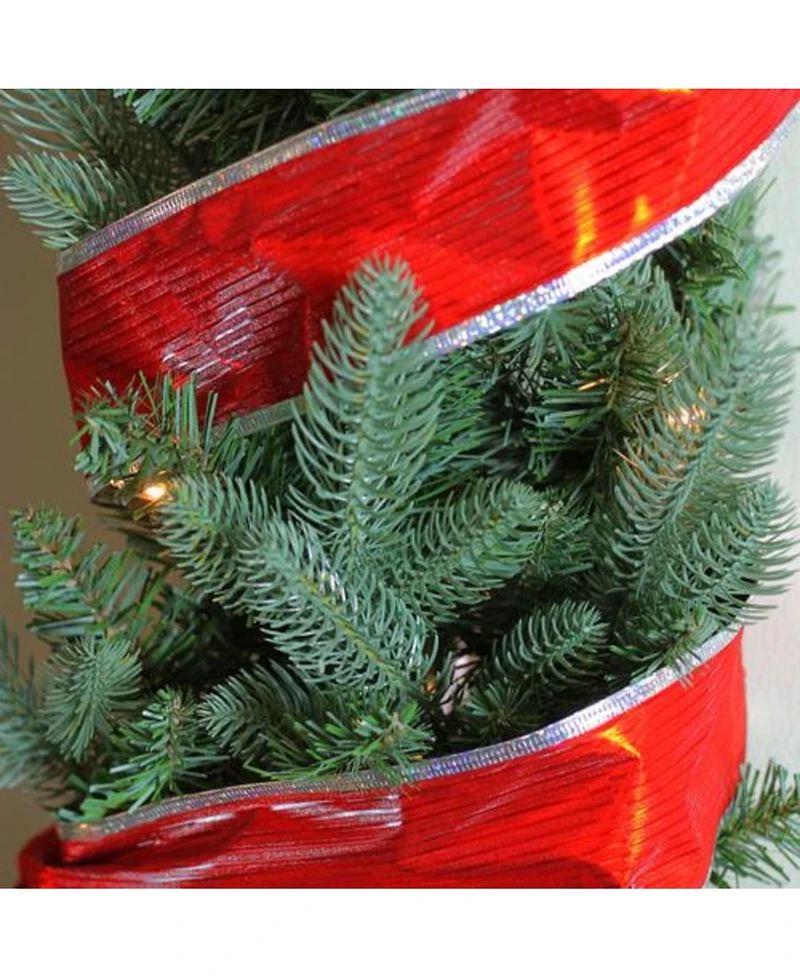 Northlight Shimmery Red and Silver Horizontal Wired Christmas Craft Ribbon 2.5" x 10 Yards