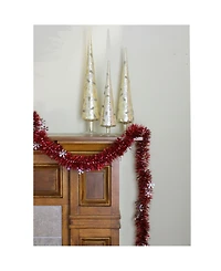 Northlight 12' Shiny Red Christmas Tinsel Garland with Silver Snowflakes - Unlit
