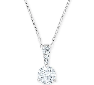 Swarovski Silver-Tone Crystal Solitaire Pendant Necklace, 14-7/8" + 2" extender