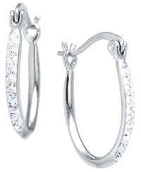Crystal Pave Small Hoop Earrings in Sterling Silver, 0.62" (also in 14k Gold-Plated Sterling Silver)