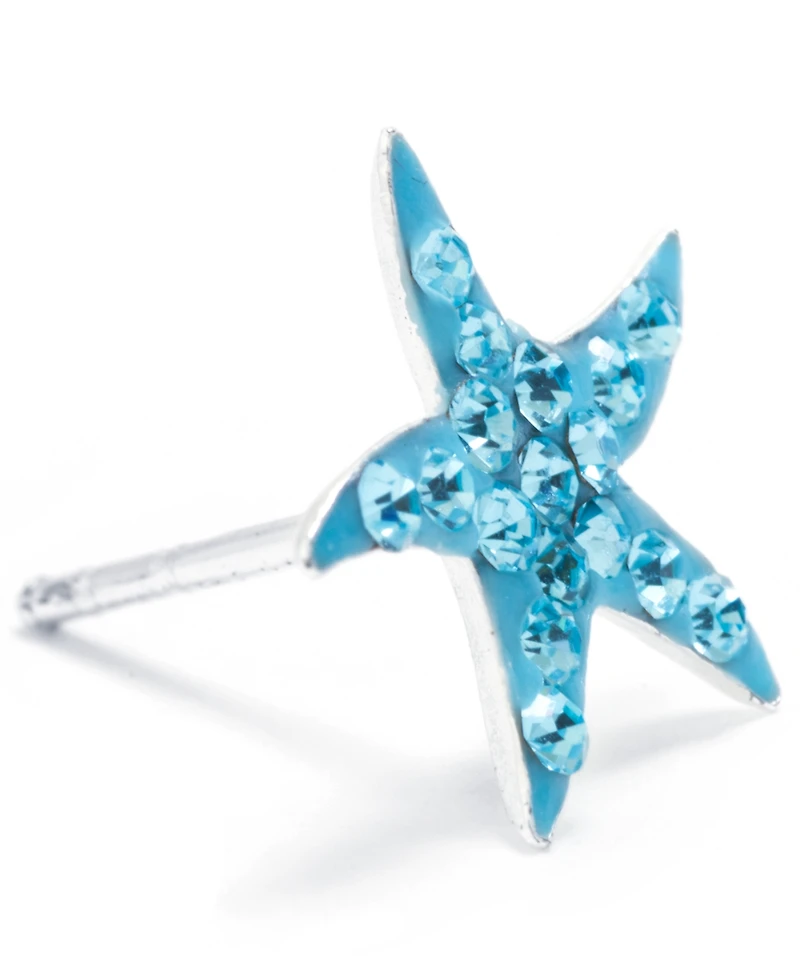 Light Aqua Crystal Pave Starfish Stud Earrings in Sterling Silver