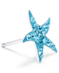 Light Aqua Crystal Pave Starfish Stud Earrings in Sterling Silver