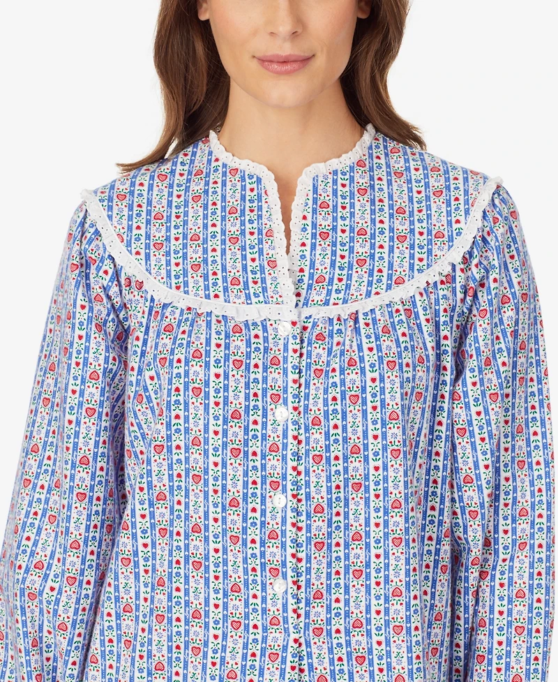 Lanz of Salzburg Cotton Lace-Trim Flannel Nightgown