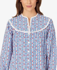 Lanz of Salzburg Cotton Lace-Trim Flannel Nightgown