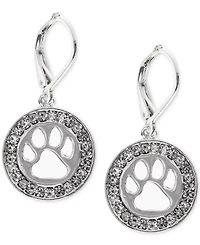 Pet Friends Jewelry Silver-Tone Pave Paw-Cutout Drop Earrings