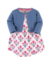 Touched by Nature Baby Girls Natural Cotton Dress and Cardigan