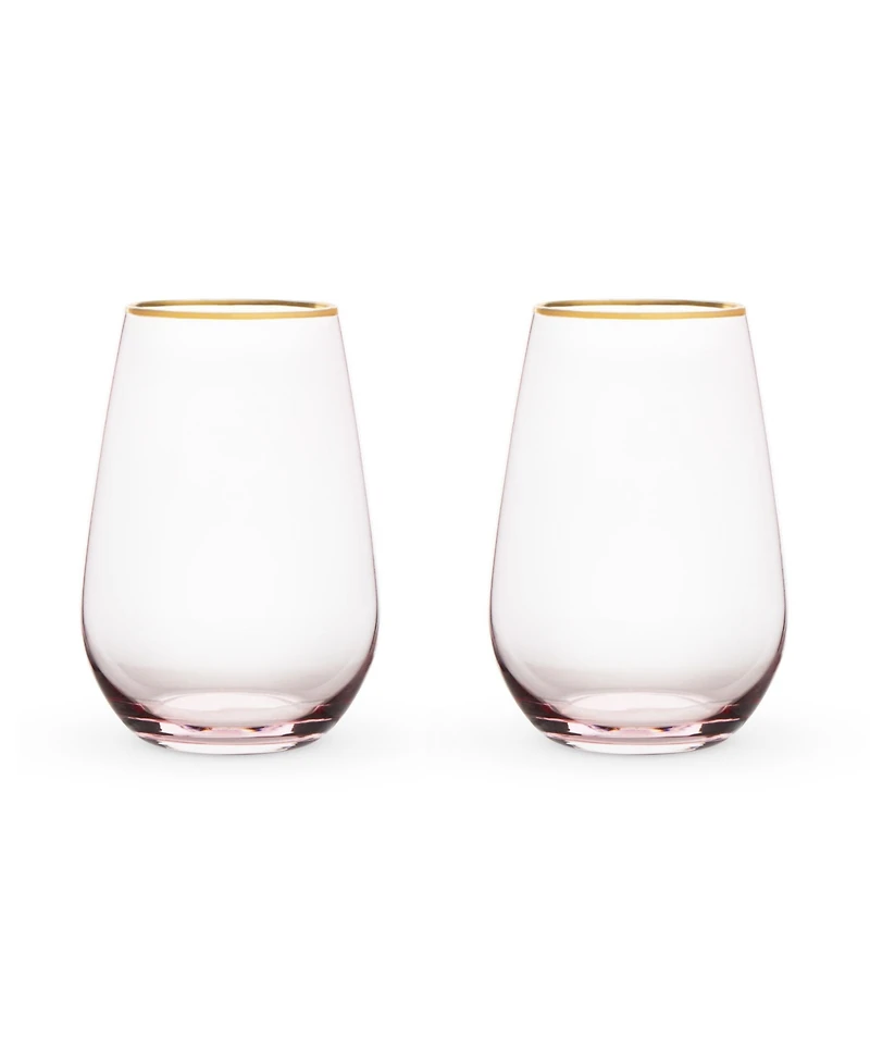 Twine Rose Crystal Stemless Wine Glass, Set of 2