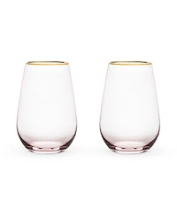 Twine Rose Crystal Stemless Wine Glass, Set of 2