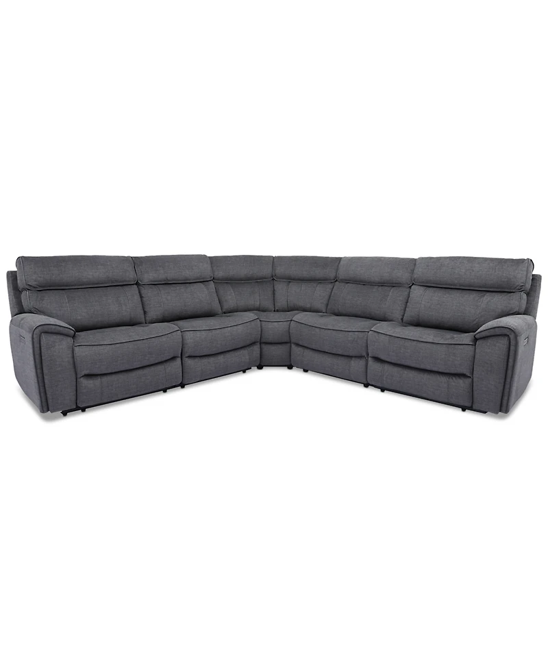 Closeout! Hutchenson 5-Pc. Fabric Sectional with 2 Power Recliners and Power Headrests