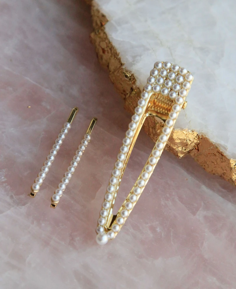 Soho Style String of Pearls Bobby Pin and Hair Clip 3 Piece Set