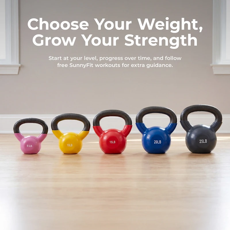 Sunny Health & Fitness Vinyl Color Coated Kettle Bell - 5, 10, 15, 20, 25 Pound Option